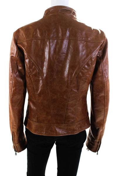 Vera Pelle Womens Brown Leather Mock Neck Full Zip Long Sleeve Jacket Size 46