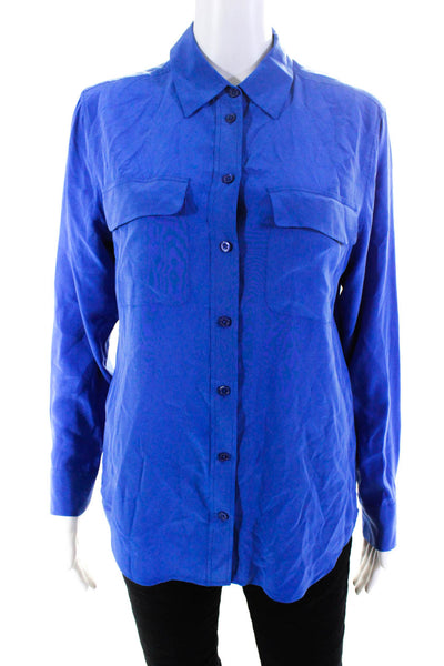 Equipment Femme Womens Blue Silk Long Sleeve Button Down Blouse Top Size XS