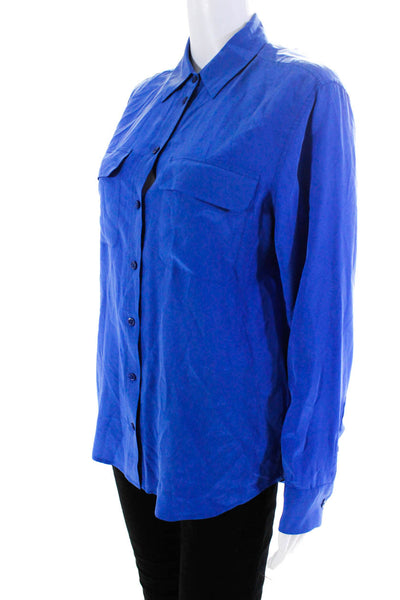 Equipment Femme Womens Blue Silk Long Sleeve Button Down Blouse Top Size XS