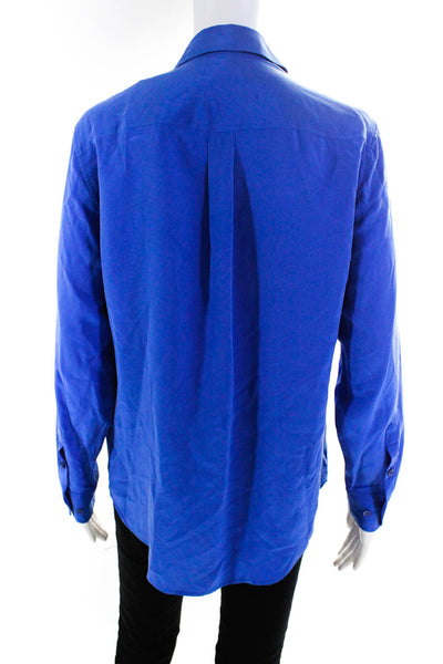 Equipment Femme Womens Blue Silk Long Sleeve Button Down Blouse Top Size XS