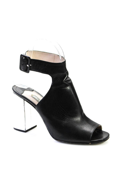 Prada Womens Leather Slingbacks Ankle Boots Black Silver Size 37 7