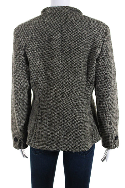 Max Mara Womens Wool Tweed Five Button Short Blazer Jacket Black Ivory Size 12