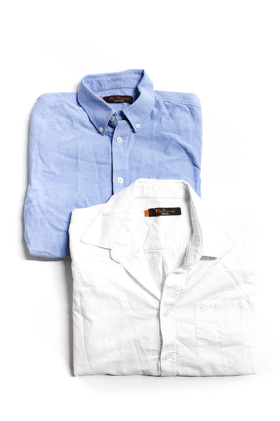 Ben Sherman Mens Cotton Collared Button Down Shirts Tops White Blue Size M Lot 2