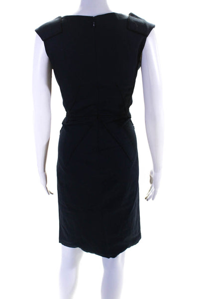 Zac Posen Womens Short Sleeve High Waist Sheath Dress Navy Blue Wool Size 6