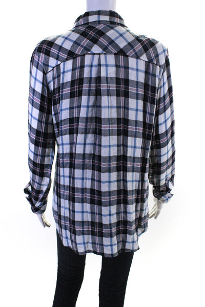 Rails Women's Plaid Collared Long Sleeve Button Down Top White Size L