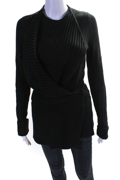Givenchy Womens Long Sleeves Wrap Sweater Black Wool Size Small