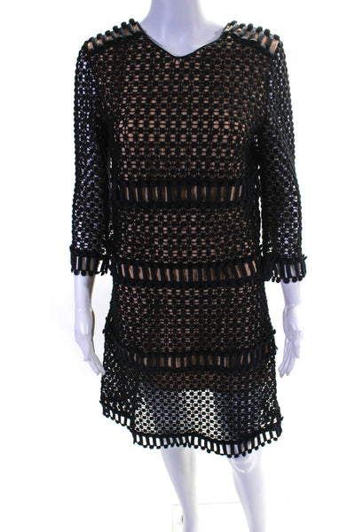 Chloe Womens Crochet Long Sleeves A Line Dress Black Beige Wool Size EUR 36