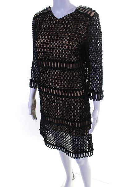 Chloe Womens Crochet Long Sleeves A Line Dress Black Beige Wool Size EUR 36