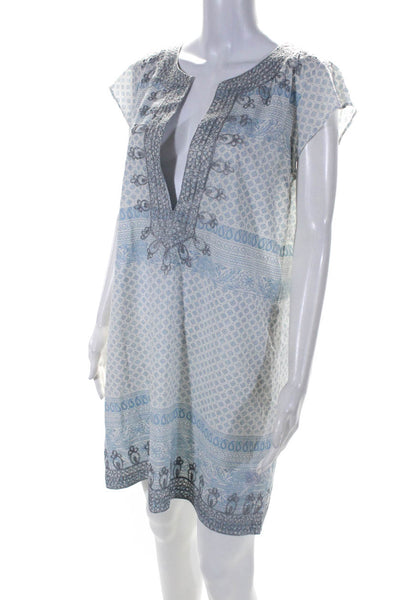 Calypso Women's Short Sleeve V-Neck Embroidered Pull Over T-Shirt Dress White M