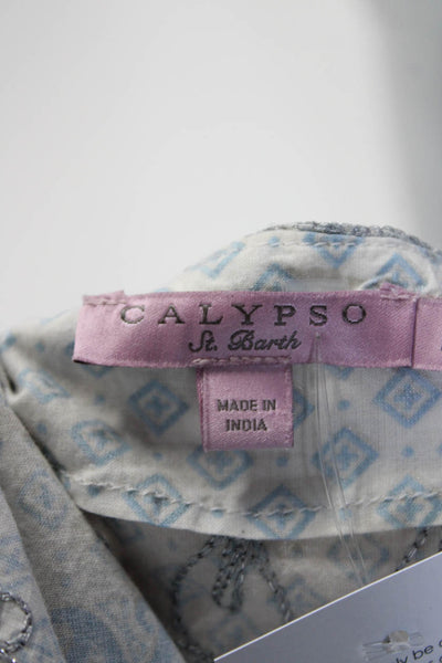 Calypso Women's Short Sleeve V-Neck Embroidered Pull Over T-Shirt Dress White M