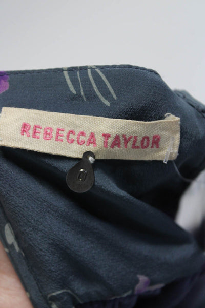 Rebecca Taylor Womens Colorblock Floral Print Ruffle Tank Top Blouse Gray Size 0