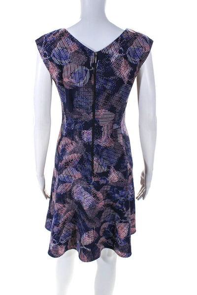 Rebecca Taylor Womens Abstract Spotted Back Zipped Drop Waist Dress Blue Size 4