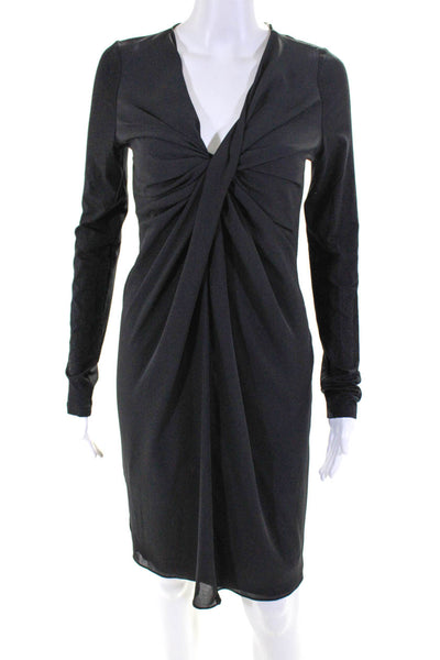 Chris Gramer Women's Long Sleeve V-Neck Gathered Dress Black Size 1