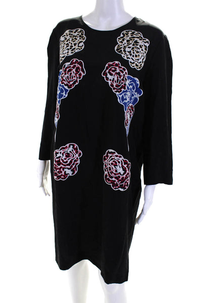 Stella McCartney Women's Silk Long Sleeve Embroidered Shift Dress Black Size 44
