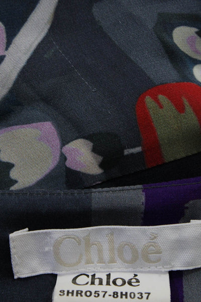 Chloe Women's Silk Floral Print V-Neck Long Sleeve Shift Dress Multicolor Size 4
