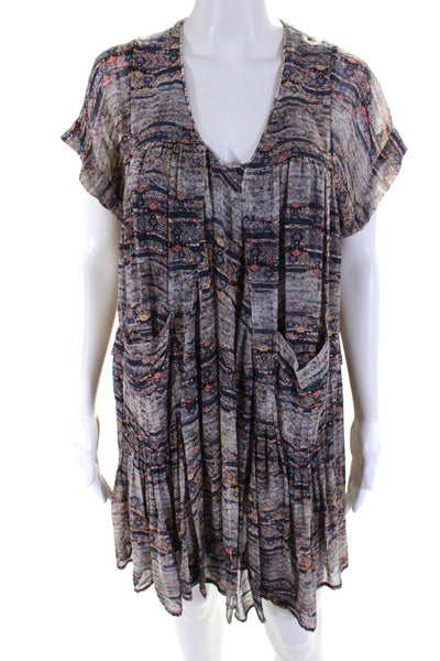 Isabel Marant Women's Silk Scoop Neck Printed Babydoll Dress Multicolor Size 40