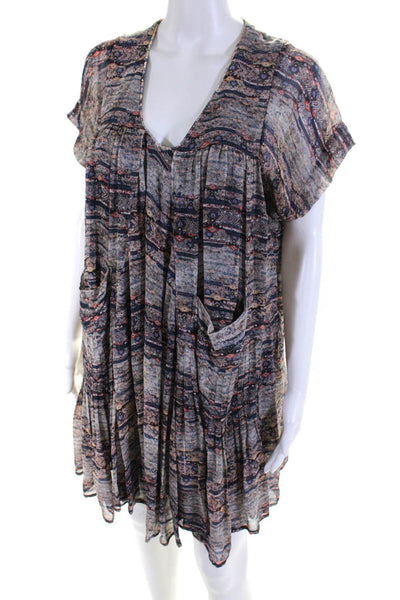 Isabel Marant Women's Silk Scoop Neck Printed Babydoll Dress Multicolor Size 40