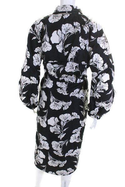 Johanna Ortiz Womens Floral Print Collared Button Down Dress Black White Size M