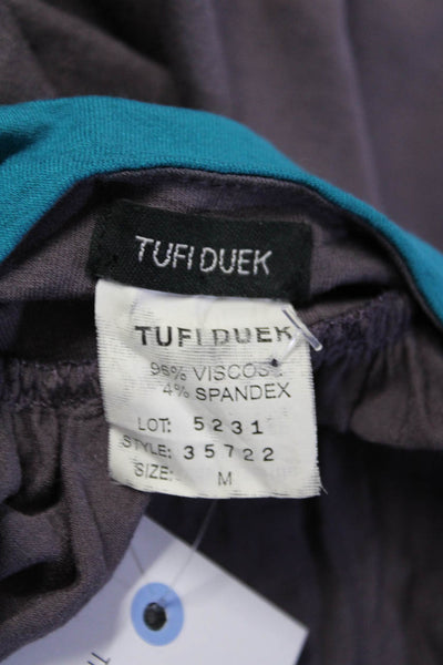 Tufi Duek Womens Sleeveless Striped V Neck Shift Dress Purple White Blue Medium