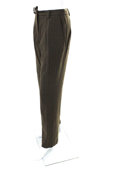 Janine Womens Button Front Pinstriped Collared Pants Suit Brown Wool Size 8