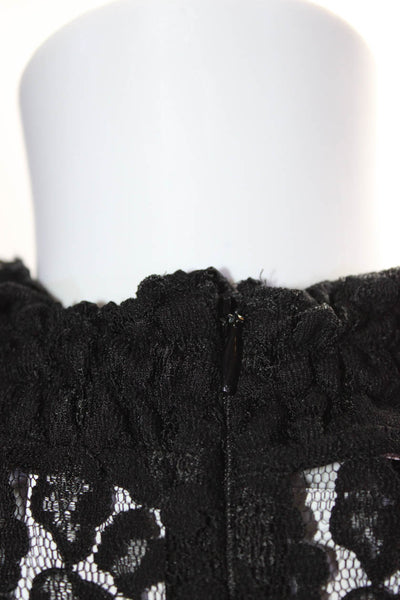 Giamba Womens Sleeveless Sheer Lace Tie Neck Zip Up Blouse Top Black Size 44 / M