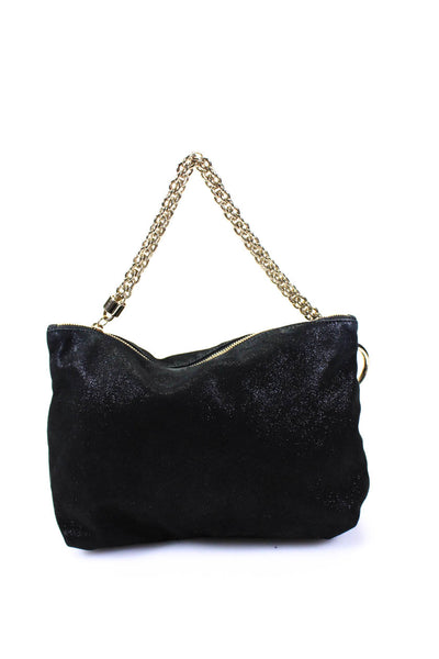Jimmy Choo Womens Glitter Print Zipped Chain Round Accent Wristlet Handbag Black
