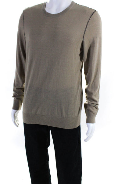 7 For All Mankind Mens Wool Striped Round Neck Pullover Sweater Beige Size L