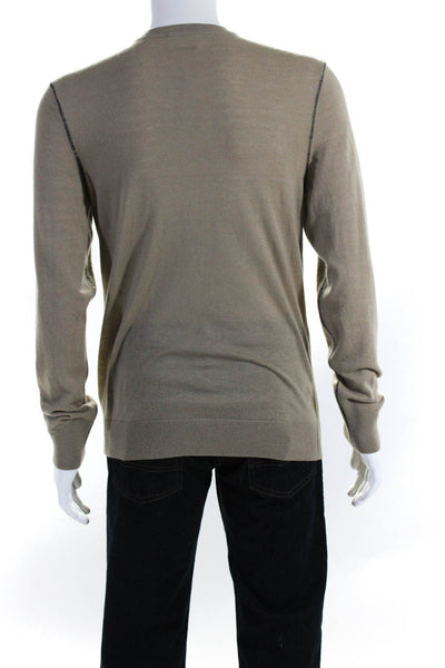 7 For All Mankind Mens Wool Striped Round Neck Pullover Sweater Beige Size L