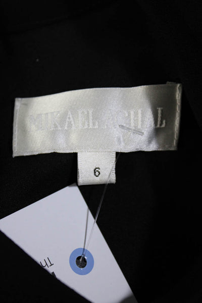 Mikael Aghal Womens Black Cream Color Block Ruffle Trim Shift Dress Size 6