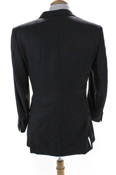 Ermenegildo Zegna Mens Black Wool Three Button Long Sleeve Blazer Size 48R