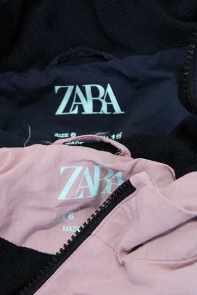 Zara Girls Half Zip Long Sleeve Hooded Jackets Pink Navy Size 6 Lot 2