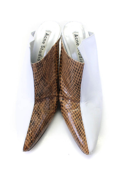 ACNE Studios Womens White Brown Snakeskin Leather High Heels Mules Shoes Size 10