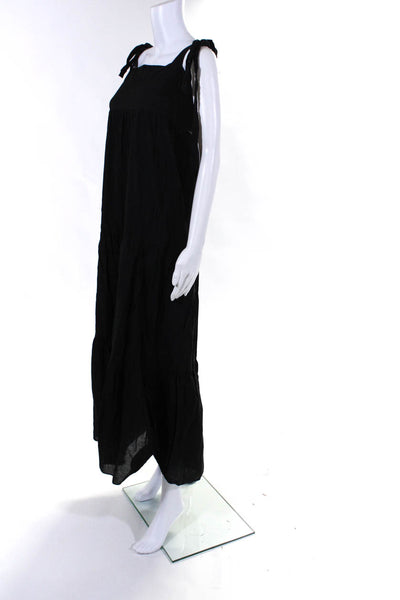 Playa Lucila Womens Cotton Smocked Square Neck Long Sundress Black Size S