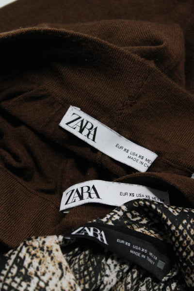 Zara Women's Snakeskin Print Ruffle Trim Collared Blouse Brown Size XS, Lot 2