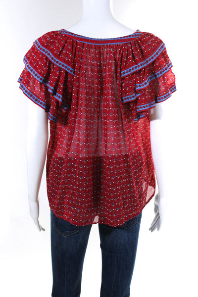 Ulla Johnson Women's Silk V-Neck Sleeveless Blouse Red Size 4