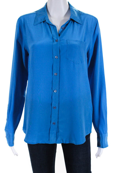 Equipment Women's Collar Long Sleeves Button Down Shirt Blue Size S