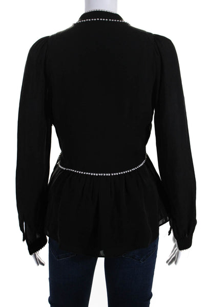 Intermix Women's V-Neck Log Sleeves Blouse Black Size 2