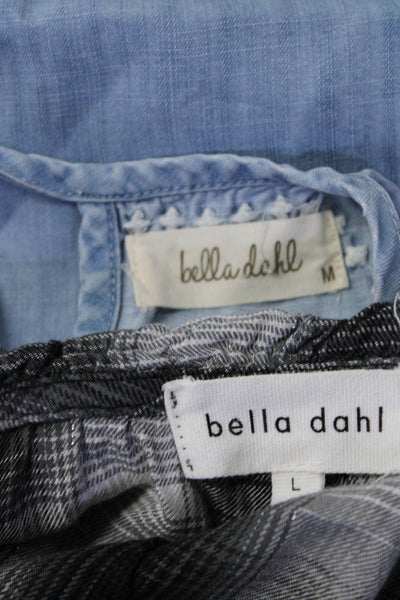 Bella Dahl Womens Plaid Long Sleeved Blouse Dress Gray White Blue Size M L Lot 2