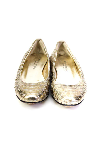 Andrea Carrano Womens Snakeskin Print Leather Ballet Flats Gold Tone Size 6.5