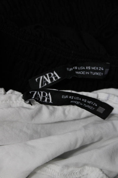 Zara Womens Long Sleeved Ruffle Tank Crop Top Dress White Black Size XS Lot 2