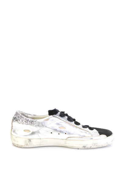 Golden Goose Girls' Suede Metallic Lace Up Distressed Sneakers Silver Size 13