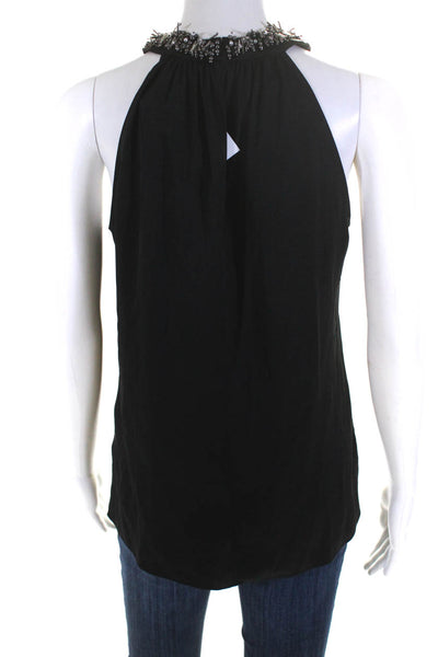 Kobi Halperin Womens Black Silk Beaded Peep Chest Sleeveless Blouse Top Size XS
