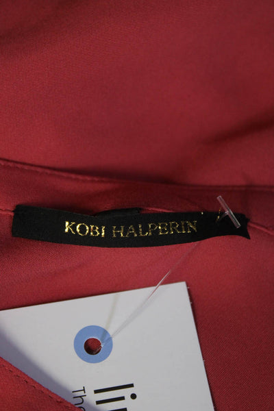 Kobi Halperin Womens Coral Silk Ruffle Long Sleeve Crew Neck Blouse Top Size XS