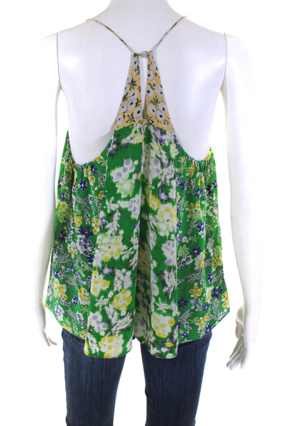 Rebecca Taylor Womens Green Silk Floral V-Neck Sleeveless Blouse Top Size 4
