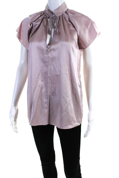 Sweet Tater Intermix Womens Short Sleeve V Neck Silk Shirt Pale Pink Size 1