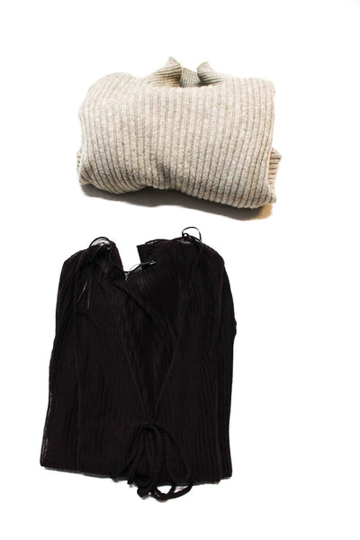 Zara Women's Long Sleeve Cropped Mock Neck Sweater Taupe Size S, Lot 2