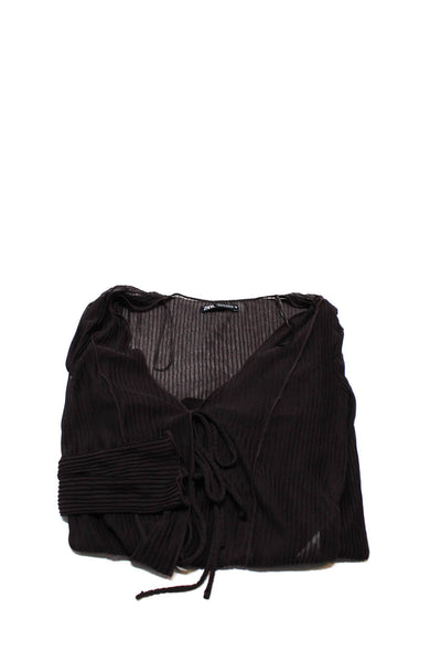 Zara Women's Long Sleeve Cropped Mock Neck Sweater Taupe Size S, Lot 2