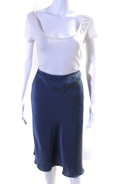 Emporio Armani Womens Ruffled Hem Side Zip Unlined Midi Skirt Blue Size 46
