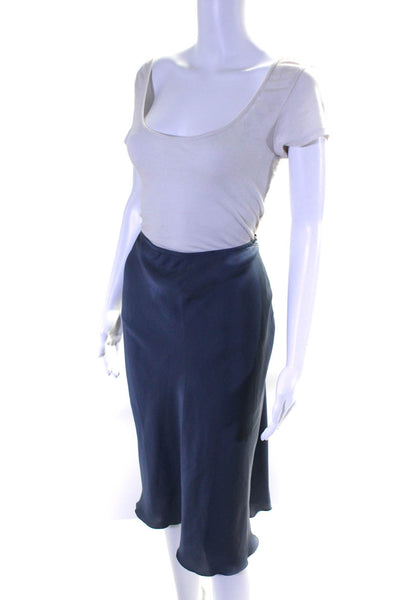 Emporio Armani Womens Ruffled Hem Side Zip Unlined Midi Skirt Blue Size 46