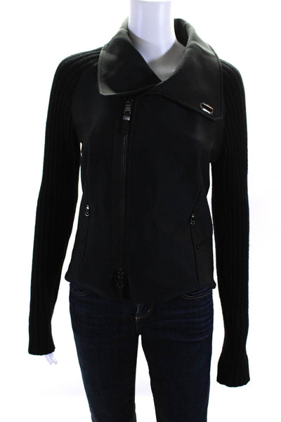 RLX Ralph Lauren Womens Knit Long Sleeve Short Motorcycle Jacket Black Size M